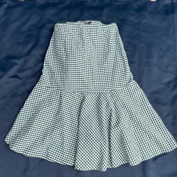 ZARA Trafaluc Green Plaid Ruffled Checkered Midi Skirt SizeXS - Picture 3 of 9